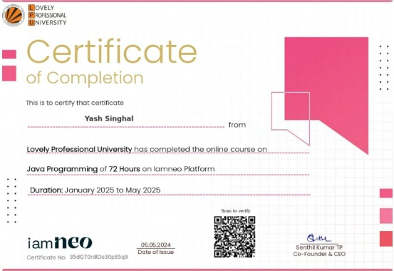Java Certificate